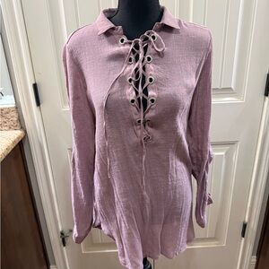 Lace-Up Mauve Blouse